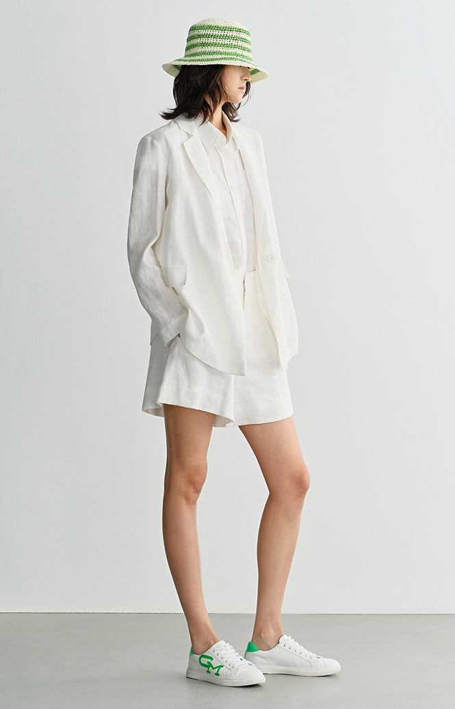 COMME MOI summer women's white linen shorts - DOMINUS.