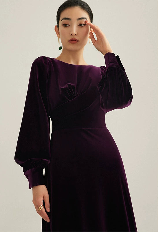 GOUDIN Evening Velvet Long Sleeve Dresses-NEVO.