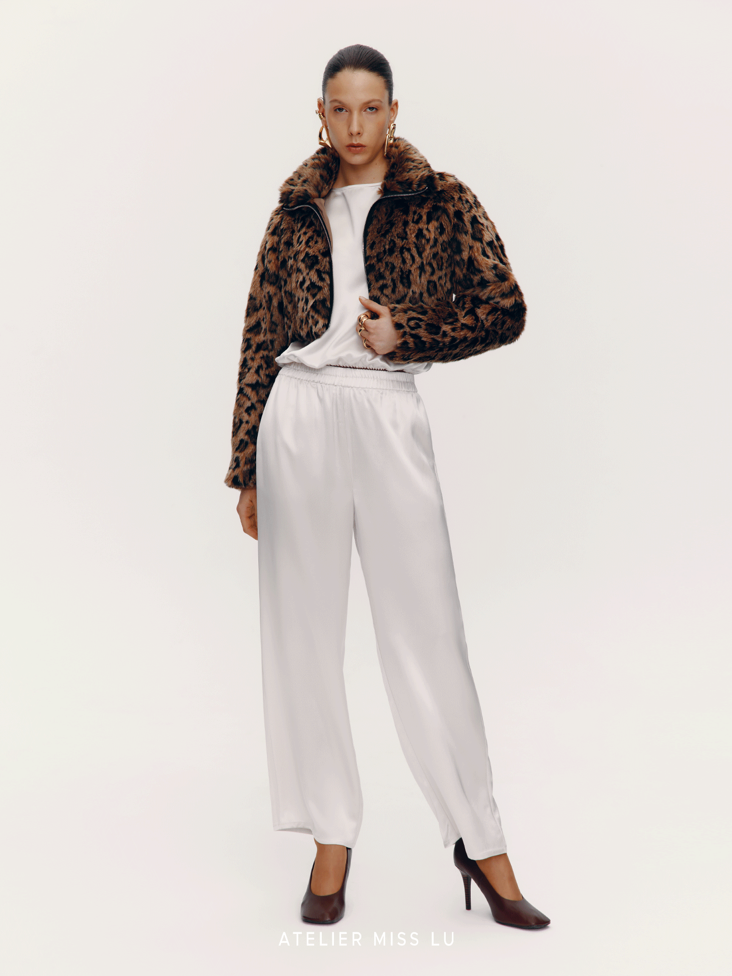 ATELIER MISS LU Fall/Winter Glossy Acetate Blend Straight Casual Pants - DRAW.