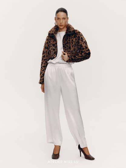 ATELIER MISS LU Fall/Winter Glossy Acetate Blend Straight Casual Pants - DRAW.