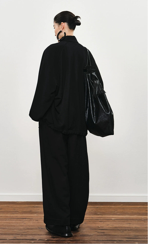 ZHUCHONGYUN Winter Black Loose Straight Cotton Trousers--EMIYA.