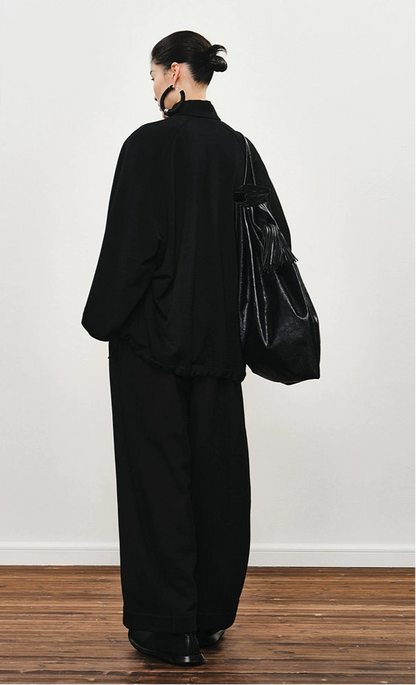 ZHUCHONGYUN Winter Black Loose Straight Cotton Trousers--EMIYA.