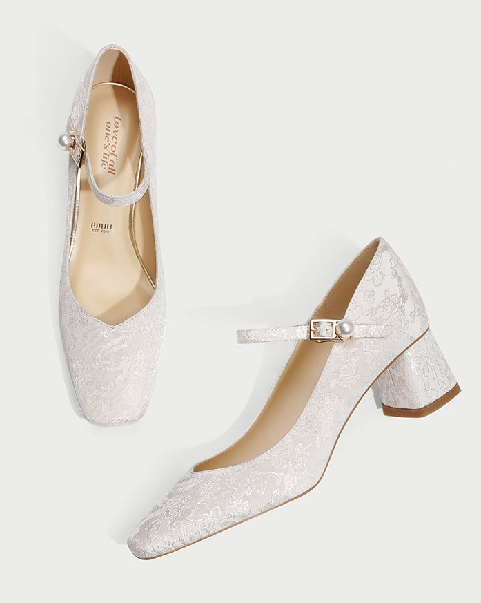 Pjjuu  Wedding Bridal square Heels  mary jane pumps- REIGN