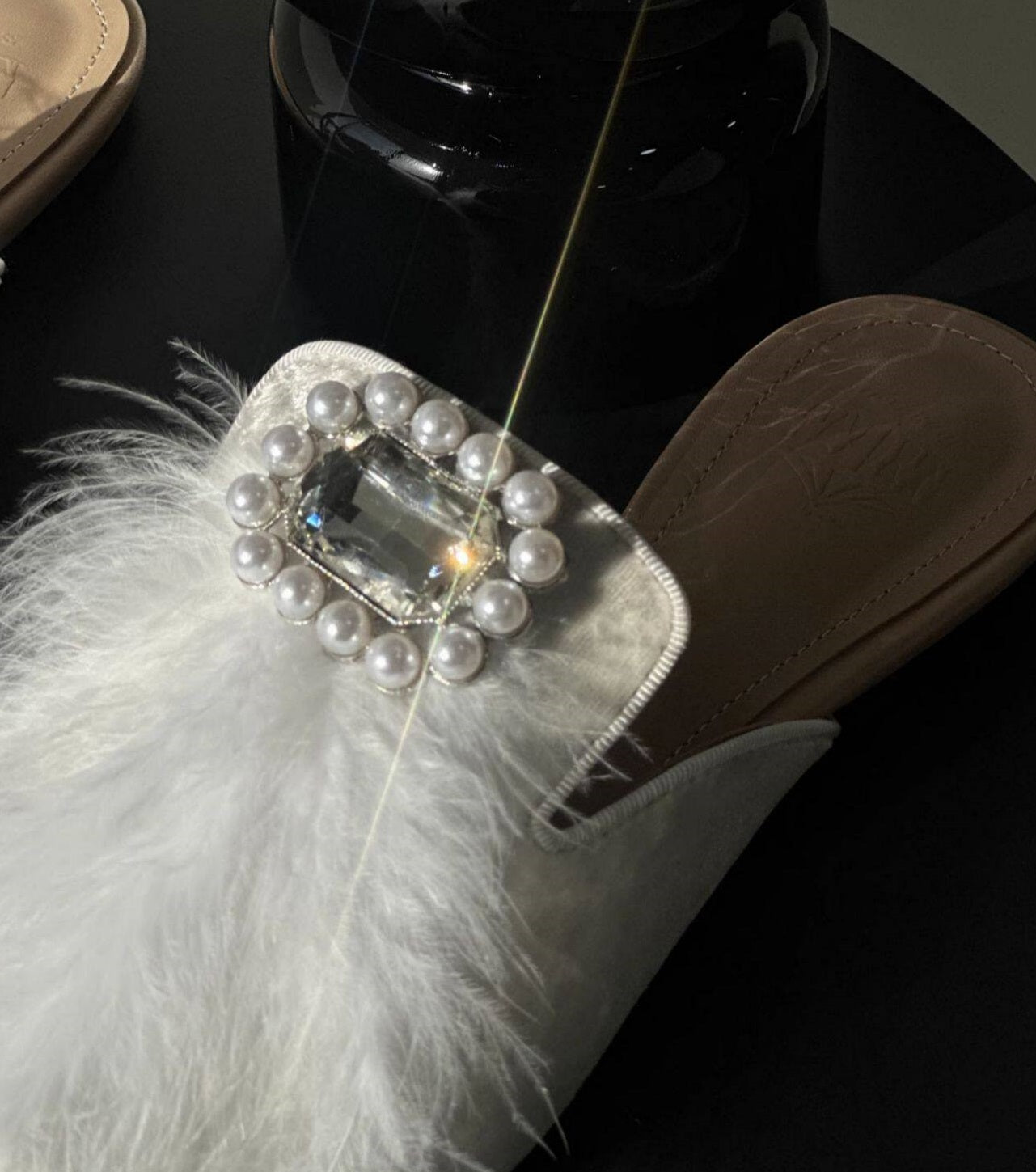 B-FEI rhinestone buckle flat pointed toe slippers for women-ROSS.