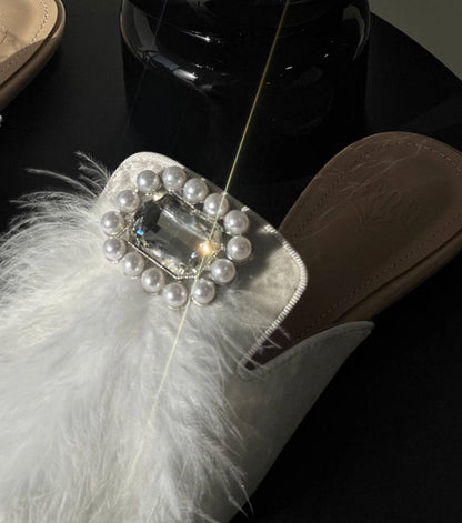 B-FEI rhinestone buckle flat pointed toe slippers for women-ROSS.