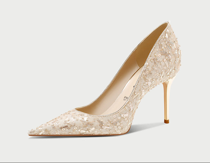 Pjjuu Xiuhe Two Wear Champagne Color Wedding Shoes - ARRAY