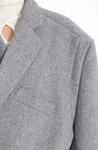 TINY IN misplaced silhouette wool women's midi grey coat -YAMO