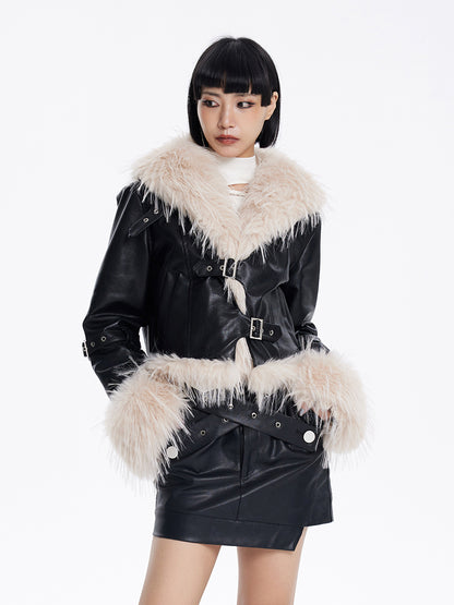 TINY IN cotton leather fur women's black jacket -JACK
