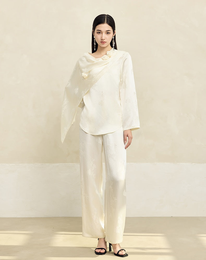 HECO Texture Jacquard Draping Straight Wide-legged Pants Women - GOOD.