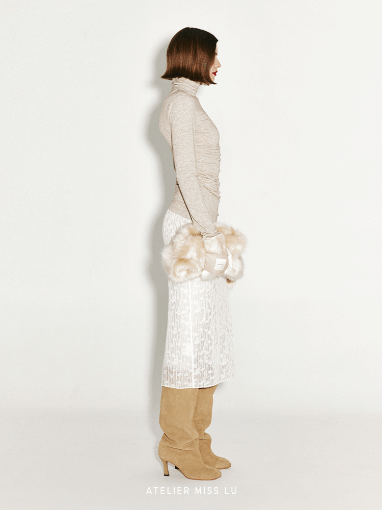 ATELIER MISS LU Fall/Winter Sheep Wool Texture Slightly Sheer Skirt - NIXIE.