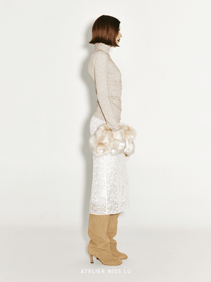 ATELIER MISS LU Fall/Winter Sheep Wool Texture Slightly Sheer Skirt - NIXIE.