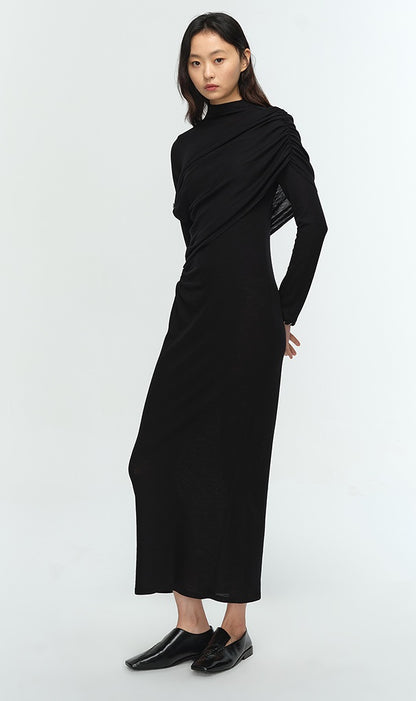 COMME MOI Lu Yan designer new women's wrap-around silk wool knitted dress - AHMED.