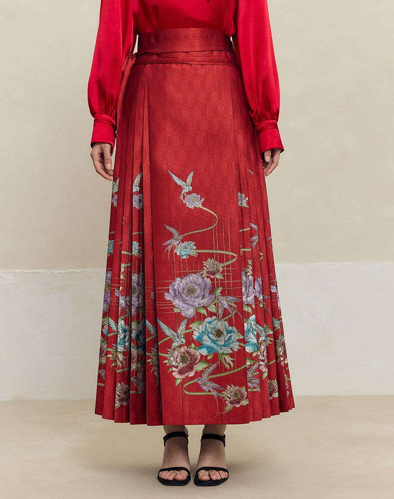 HECO 100% polyester Yarn-Dyed Hanfu Horse Face red black Skirt Woman - proud.