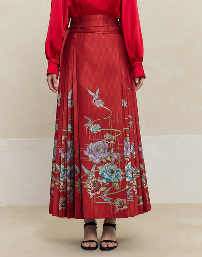 HECO 100% polyester Yarn-Dyed Hanfu Horse Face red black Skirt Woman - proud.