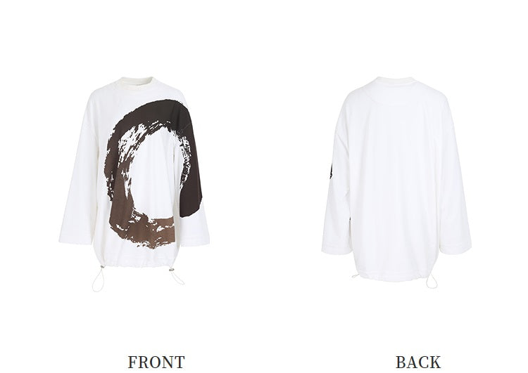 ZHUCHONGYUN  Print Loose Dropped Shoulder Long Sleeve Top-KOUSEI.