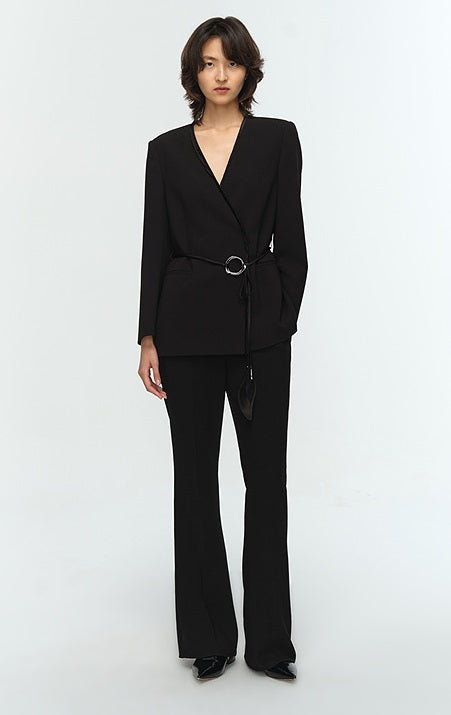 COMME MOI Lu Yan designer's new women's classic black slim acetic bell bottoms - GREAT.