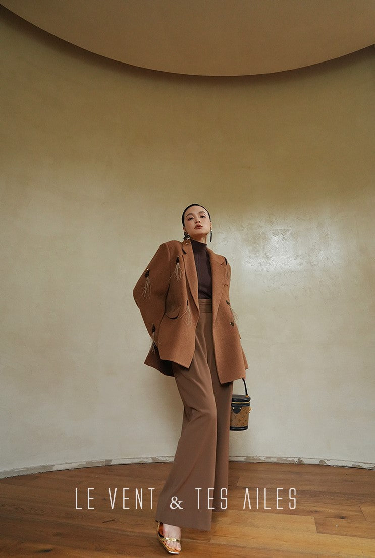 LE VENT&TES AILES luxury wool reversible ostrich feather blazer coat-MAVS.