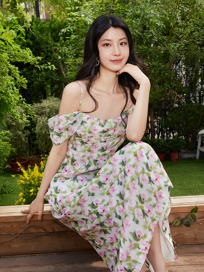 YES BY YESIR | Ye Qians 2025 Monet Garden Dream Painterly Slip Dress with Delicate Florals -ARLETTA.