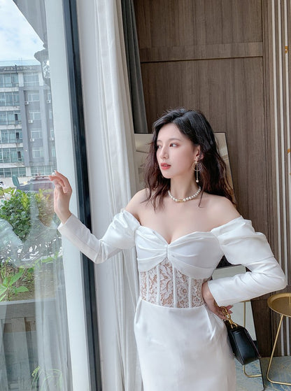 DOLLY Luxury  French Style Off Shoulder Long Sleeve Corset Banquet Dress-JOLIE