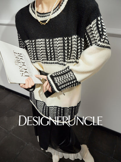 DGU "Ink Domain" black knitted sweater loose slimming retro versatile jacket - Jessie.