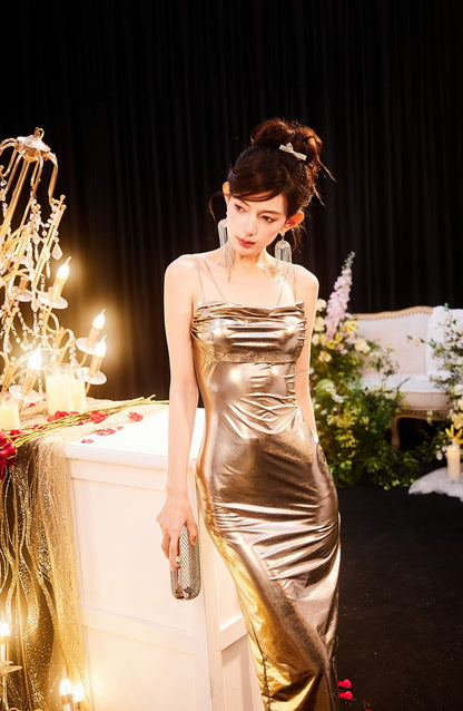 DOLLY Elegant Retro Backless Sleeveless One Shoulder Long Dress-MILA  (V)