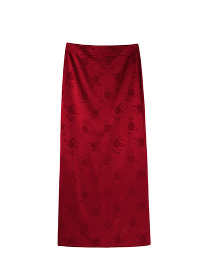 HECO Chinese acetate jacquard women's cool flesh covering elegant skirt - DATE.