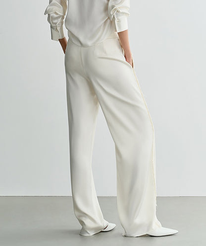 COMME MOI summer texture stitched satin straight-leg pants - ELIZABETH.