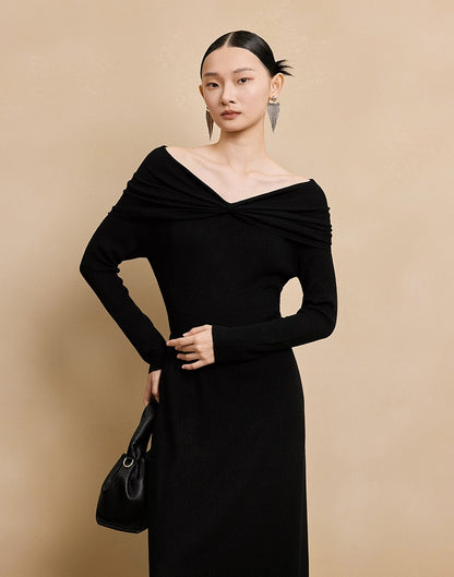HECO  long-sleeved black red knitwear off-the-shoulder spring - DREAM.