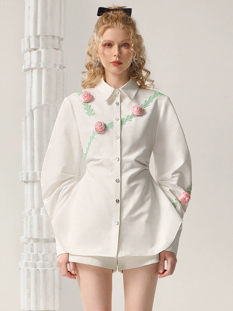 CHECOCRE Stubble French Girly Rose Mid-length Design Top - ELAINE