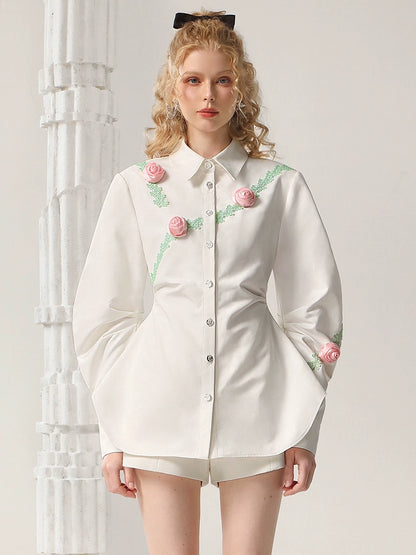 CHECOCRE Stubble French Girly Rose Mid-length Design Top - ELAINE