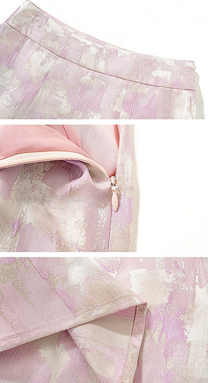 HECO Jacquard Fishtail High Waist Red Purple White Skirt Women - GRAVITY.