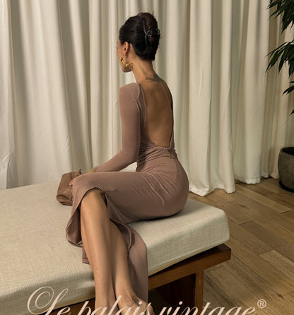 Le Palais Vintage Elegant Brown Aysmmetrical Wrap Short/ Long Dress-POA.