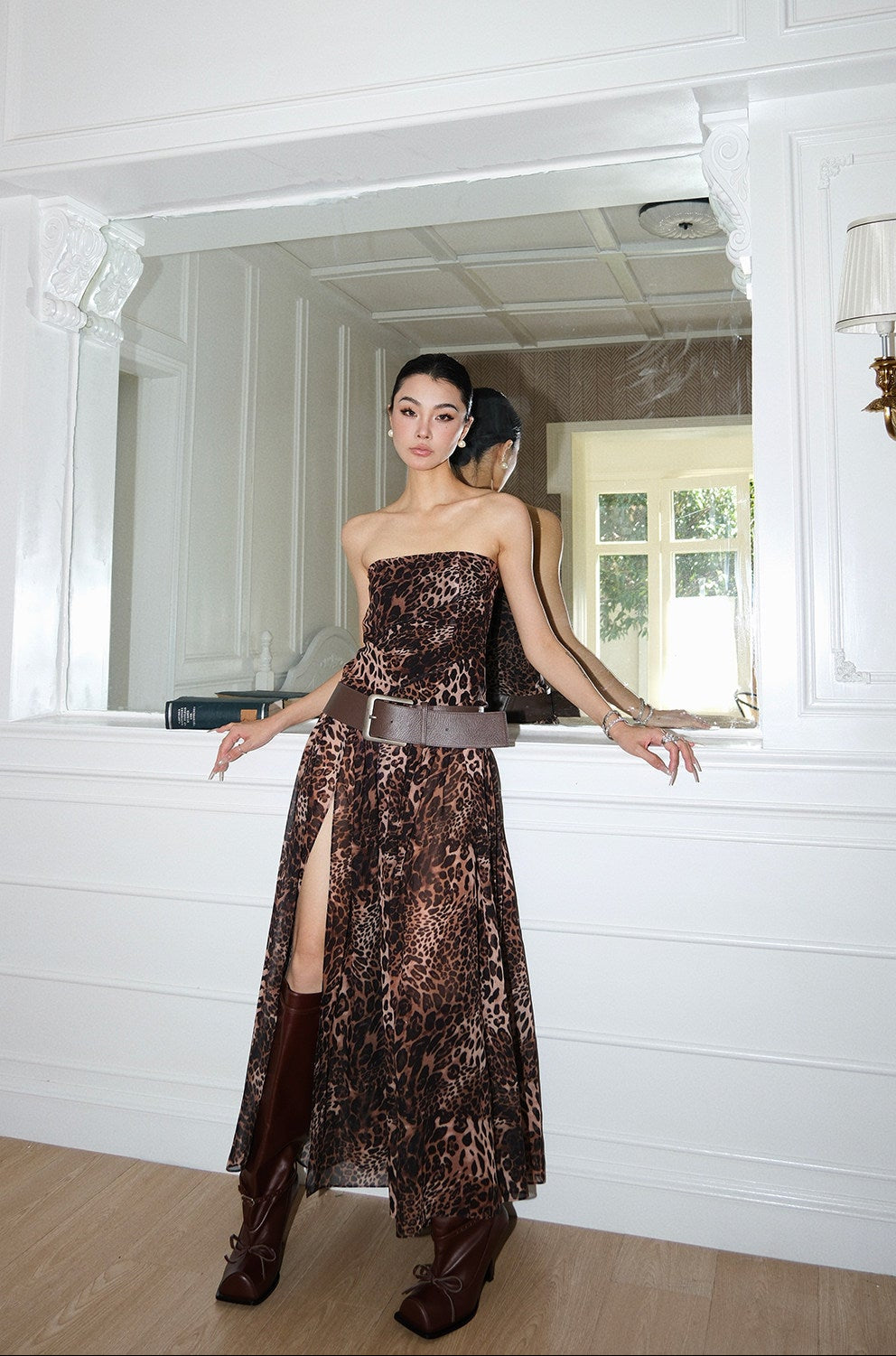 MEI SANGUAN leopard print sleeveless bandeau dress - ANDREW