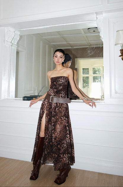 MEI SANGUAN leopard print sleeveless bandeau dress - ANDREW