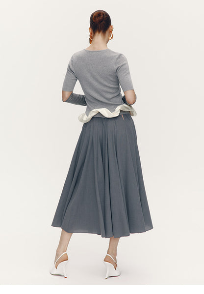 ATELIER MISS LU [Ferris Wheel Shimmer] Waist Cutout Sheep Wool Blend Skirt - LOVER.