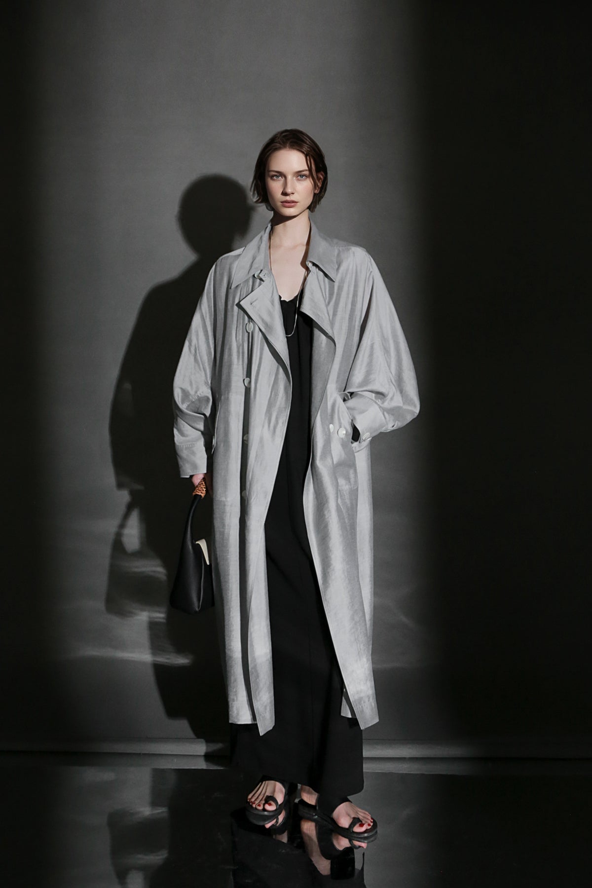 PIAOIN Light Luxury Silk Luster Tencel Linen Trench Coat Jacket -JOSEPHINE