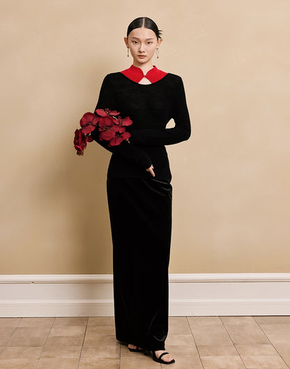 HECO 100% wool knit  black SWEATER hollow long sleeves spring - BRAY.