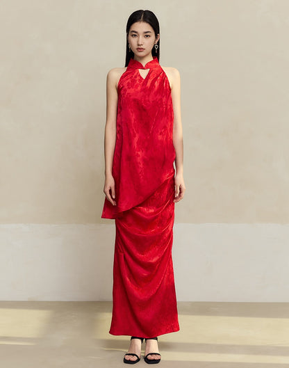 HECO Pleated red black white Skirt Slim High Waist Woman - glad.