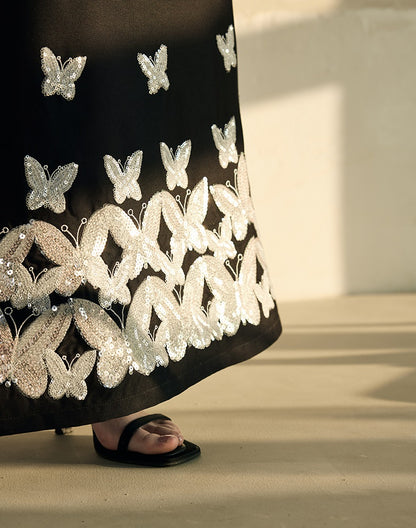 HECO Butterfly Embroidery black white High-waisted Straight Skirt Women - CODE.