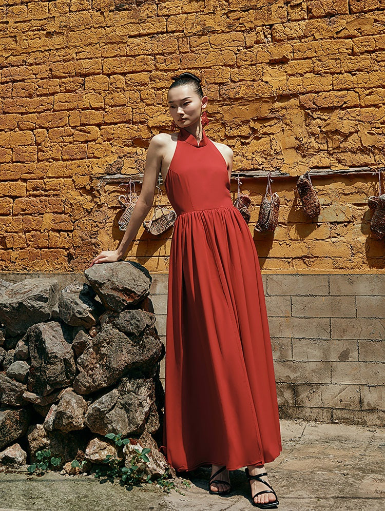 HECO Chinese Style Spell Receiving Waist Sleveless Dress - SIMMER.