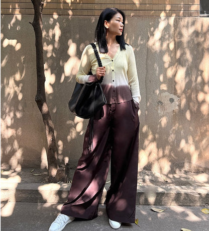 COMME MOI Lv Yan designer summer V-neck gradient pit strip knit cardigan - IAN.