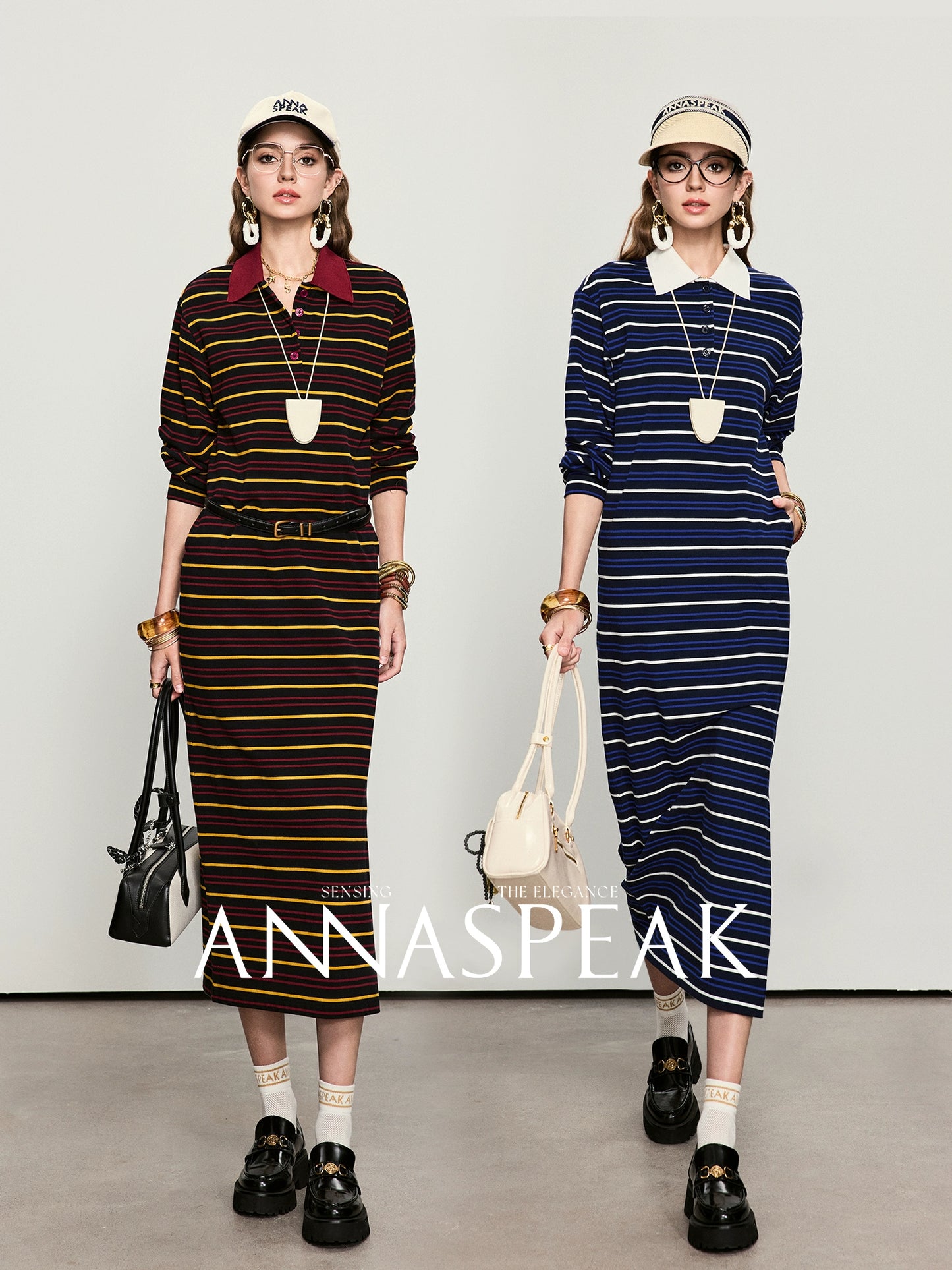 ANNASPEAK color loose striped knit long dress-MUA.