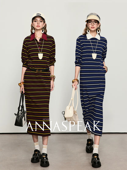 ANNASPEAK color loose striped knit long dress-MUA.