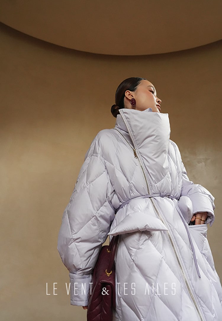 LE VENT&TES AILES Luxury High Cover Pressure Down Long Winter Jacket Coat -SZA
