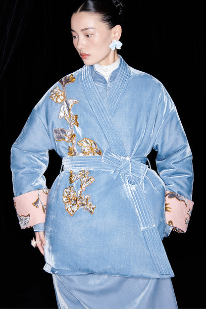 M essential Mackay designer cut-and-appliqué folded puffer jacket - rain.