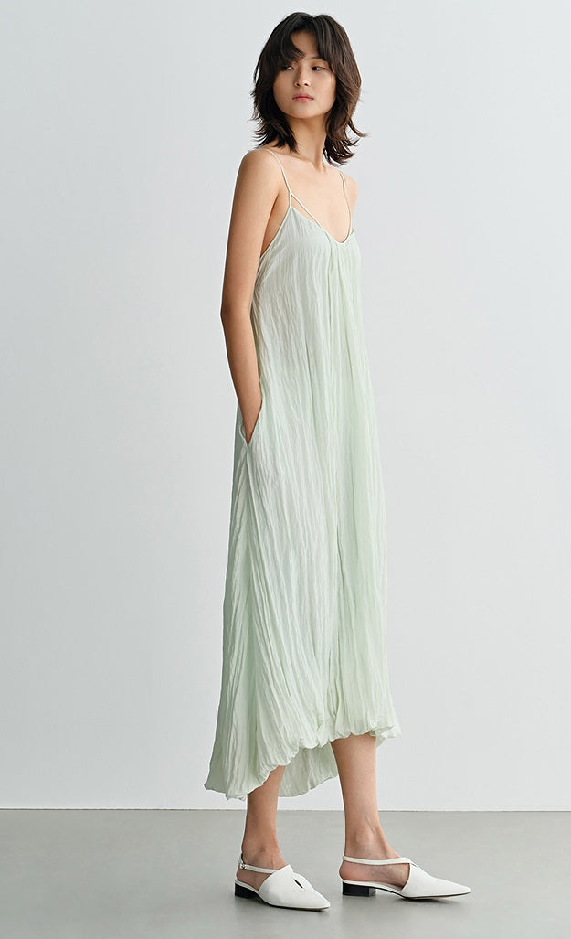 COMME MOI  crinkled lace-up bud midi sleeveless slip dress - PETER.