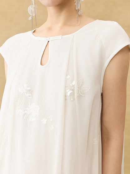 HECO Chinese Style Water Drop Neck Shoulder Embroidered Dress - SWEAT.
