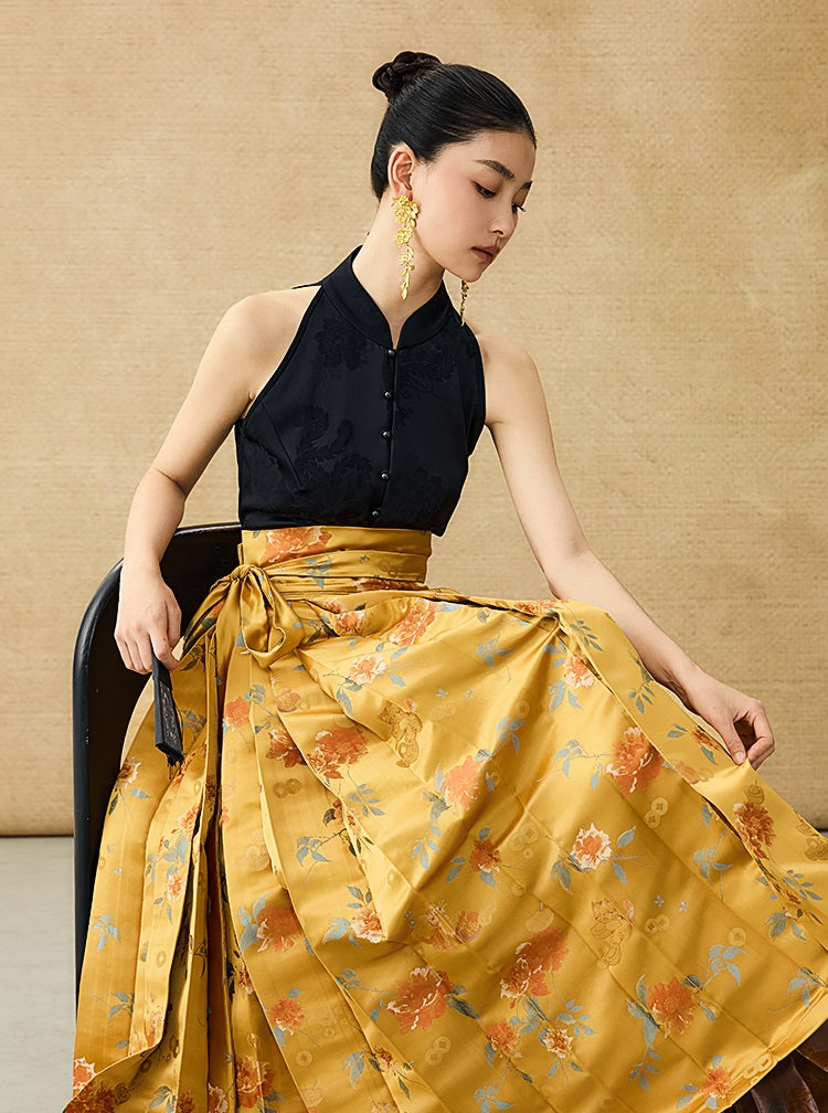 HECO Chinese Acetate Stand-up Collar Waist National Style Jacquard Vest T - FIRE.