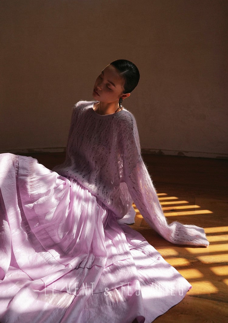 LE VENT&TES AILES French romantic luxury full midi summer skirt -RINA