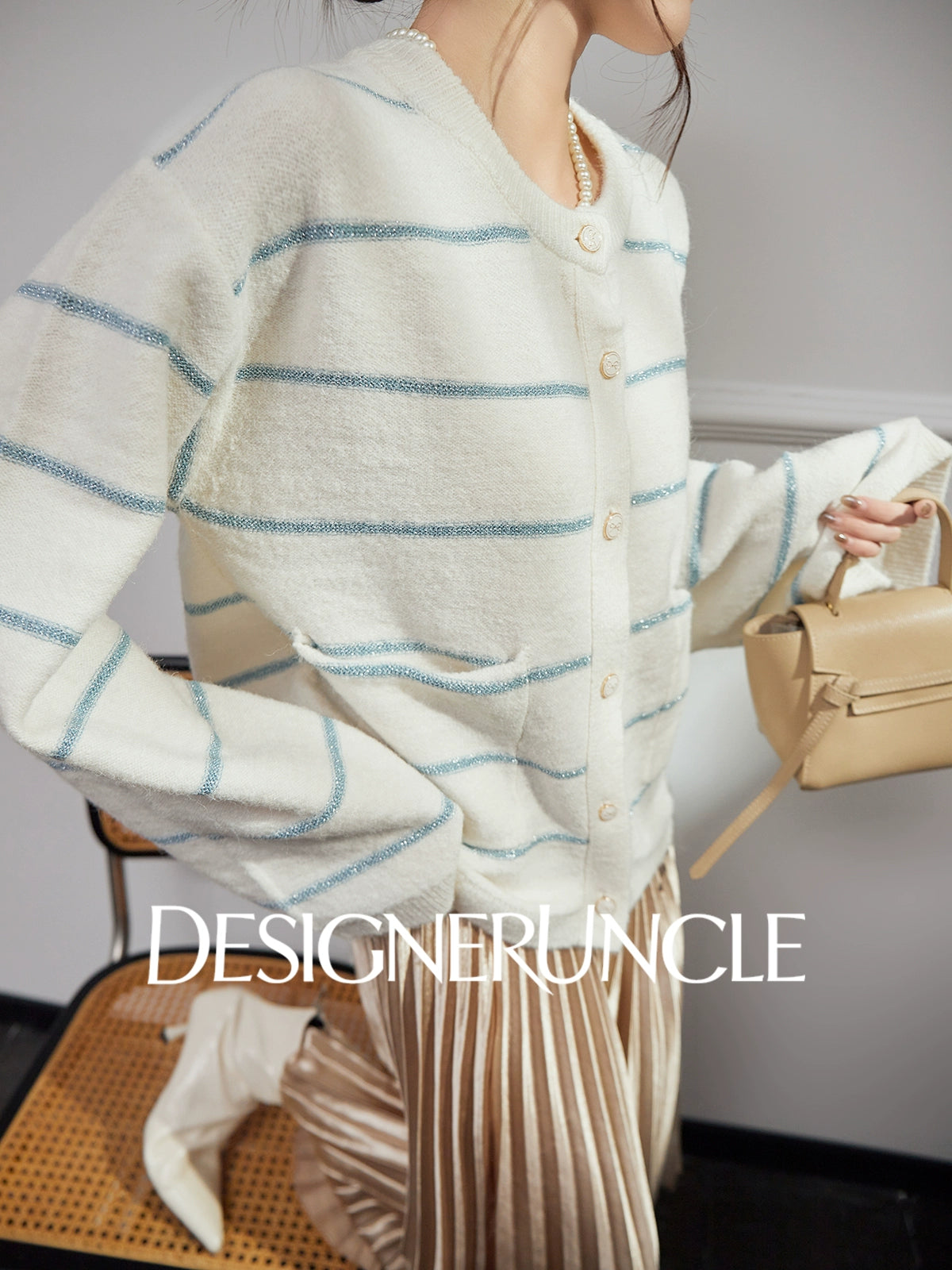 DGU| Off-white striped new light luxury niche design sweet and versatile double-knit top - TRUST.
